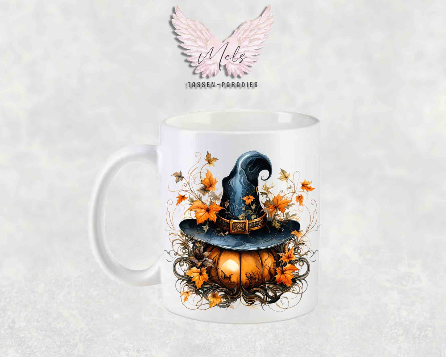 Halloween-Alphabet mit Name - Personalisierte Keramik-Tasse Weiß-Matt