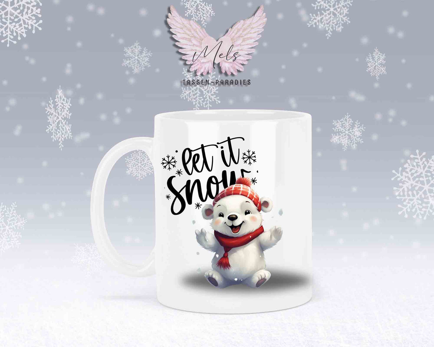 Schneemann-Tasse Let's Snow – mit oder ohne Wunschname