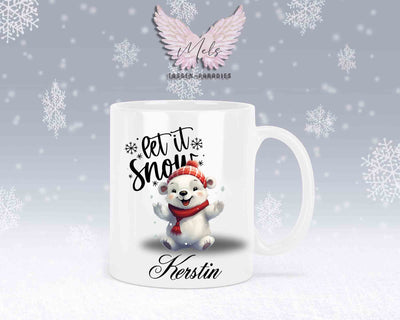 Schneemann-Tasse Let's Snow – mit oder ohne Wunschname