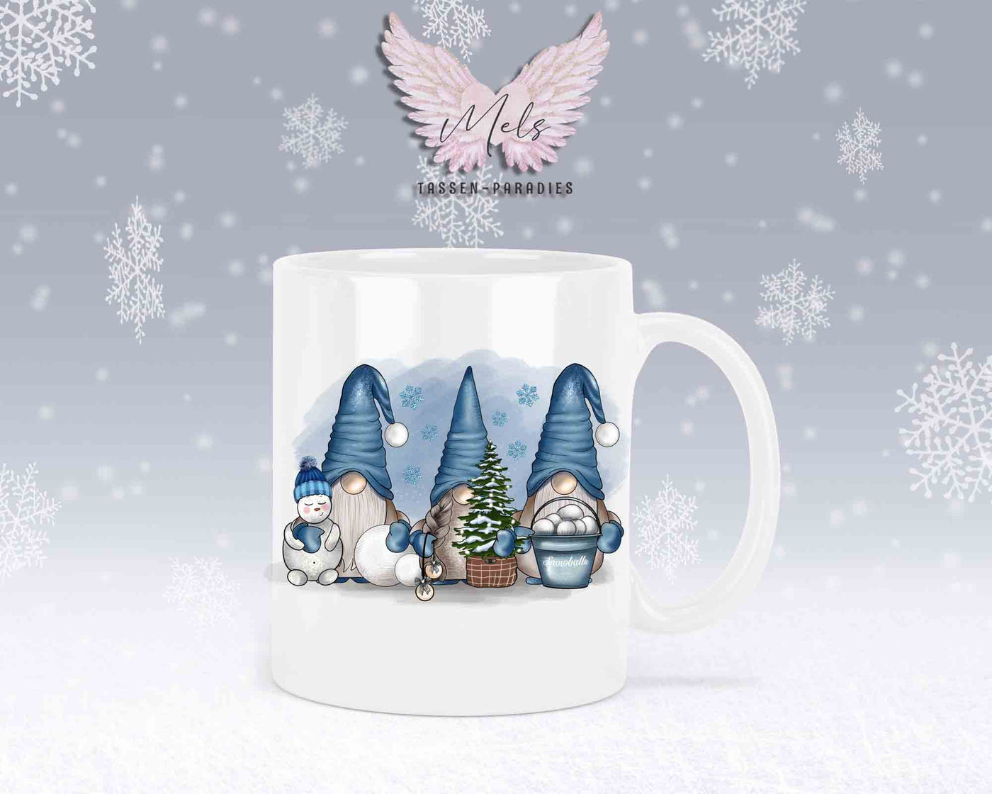 Tasse mit süßen Wichtel in Blau mit oder ohne Wunschname