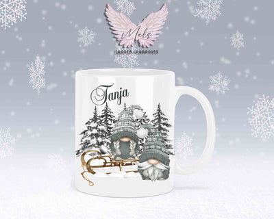 Tasse mit Wichtel und Schlitten – mit oder ohne Wunschname