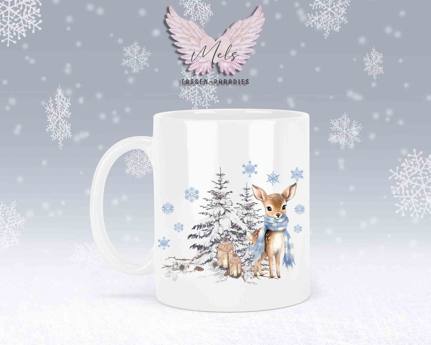 Tasse mit Winter motiv blau – mit oder ohne Wunschname