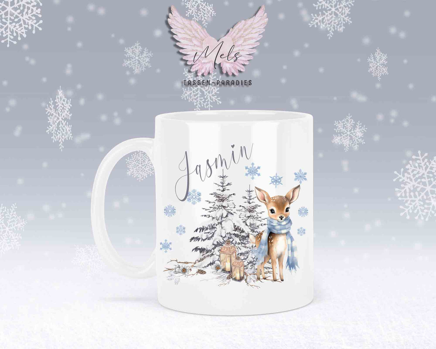 Tasse mit Winter motiv blau – mit oder ohne Wunschname