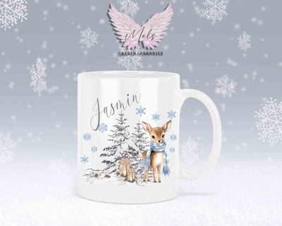 Tasse mit Winter motiv blau – mit oder ohne Wunschname