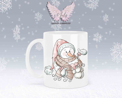 "Schneemann-Tasse mit Maus und Herz – mit oder ohne Wunschname"