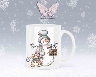Tasse mit Schneemann und süßer Maus – mit oder ohne Wunschname