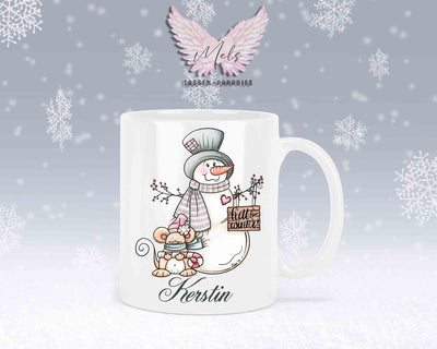 Tasse mit Schneemann und süßer Maus – mit oder ohne Wunschname