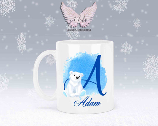 Eisbär Weiß-Alphabet mit Name - Personalisierte Keramik-Tasse Weiß