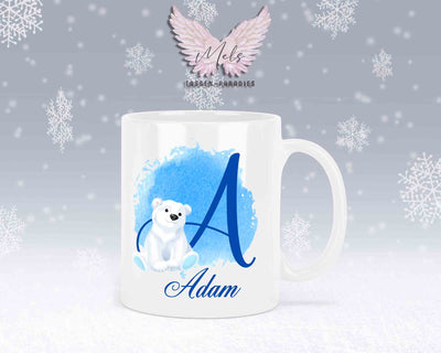 Eisbär Weiß-Alphabet mit Name - Personalisierte Keramik-Tasse Weiß