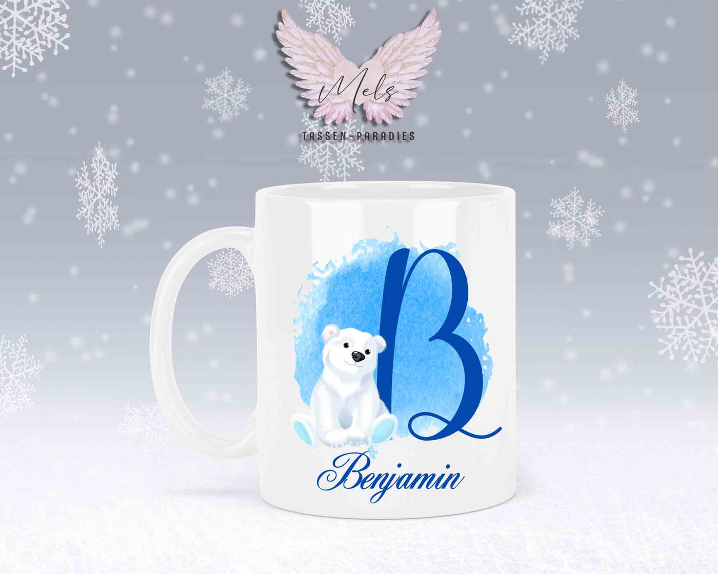 Eisbär Weiß-Alphabet mit Name - Personalisierte Keramik-Tasse Weiß
