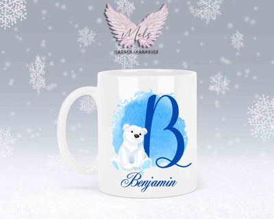 Eisbär Weiß-Alphabet mit Name - Personalisierte Keramik-Tasse Weiß