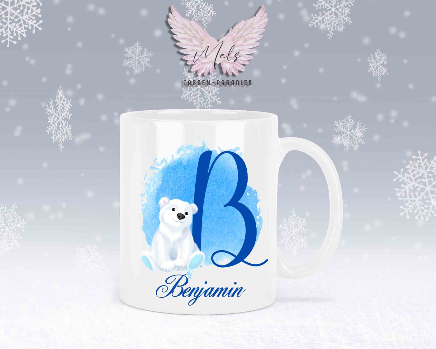 Eisbär Weiß-Alphabet mit Name - Personalisierte Keramik-Tasse Weiß