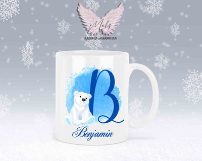 Eisbär Weiß-Alphabet mit Name - Personalisierte Keramik-Tasse Weiß