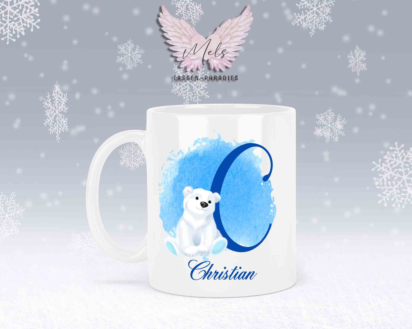 Eisbär Weiß-Alphabet mit Name - Personalisierte Keramik-Tasse Weiß