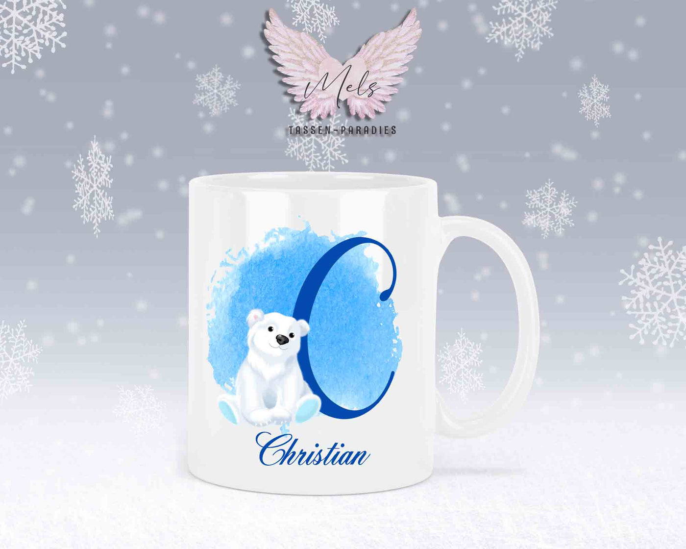 Eisbär Weiß-Alphabet mit Name - Personalisierte Keramik-Tasse Weiß