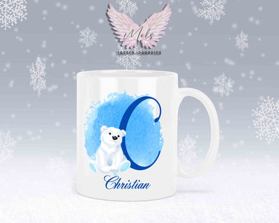 Eisbär Weiß-Alphabet mit Name - Personalisierte Keramik-Tasse Weiß