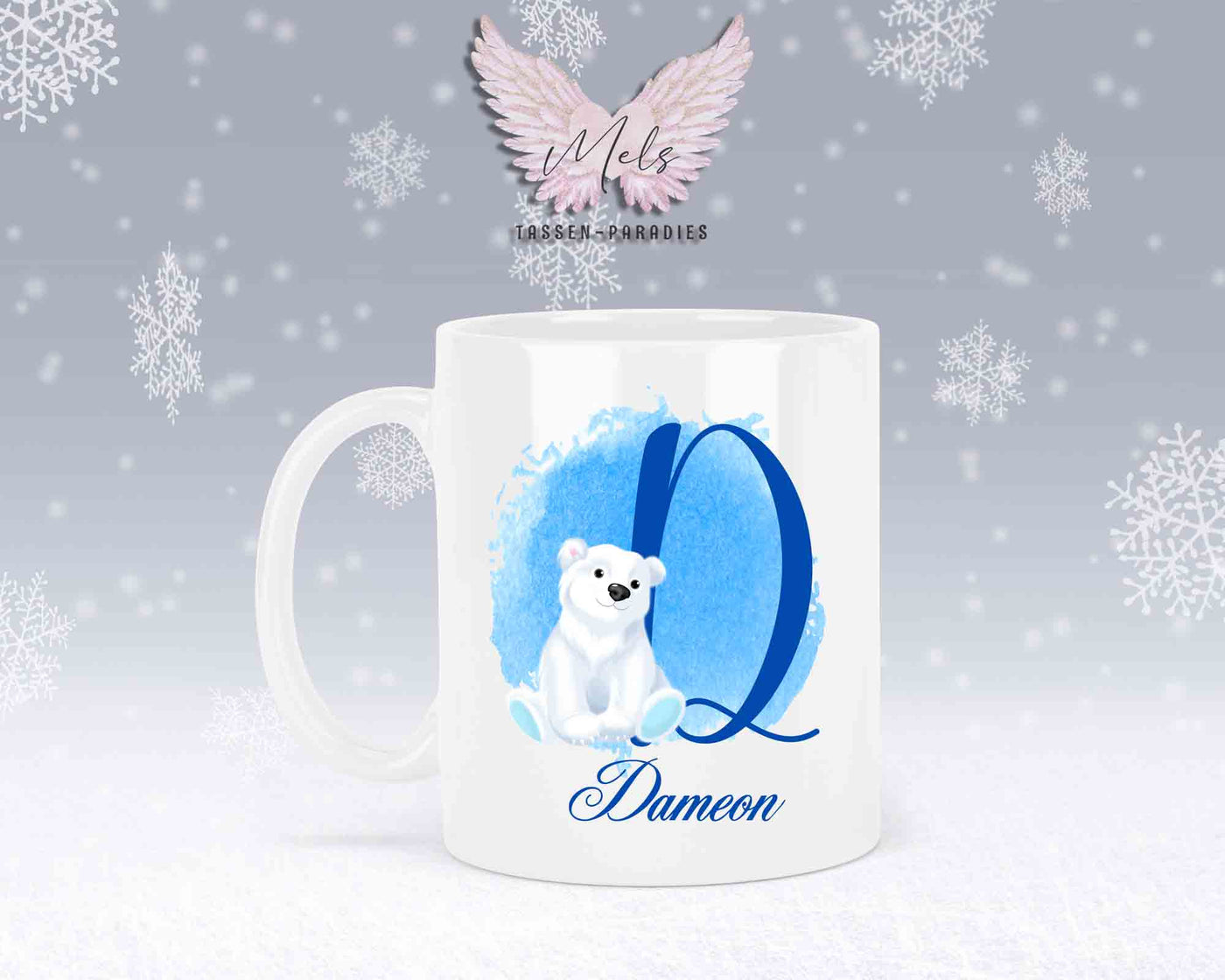 Eisbär Weiß-Alphabet mit Name - Personalisierte Keramik-Tasse Weiß