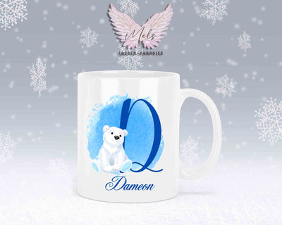 Eisbär Weiß-Alphabet mit Name - Personalisierte Keramik-Tasse Weiß