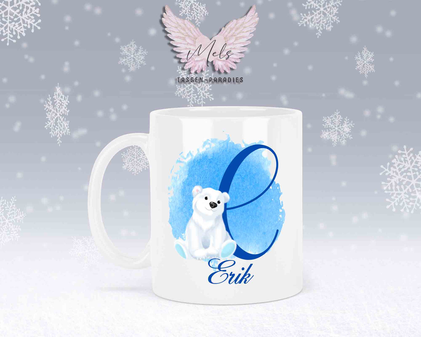 Eisbär Weiß-Alphabet mit Name - Personalisierte Keramik-Tasse Weiß