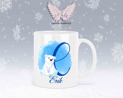 Eisbär Weiß-Alphabet mit Name - Personalisierte Keramik-Tasse Weiß