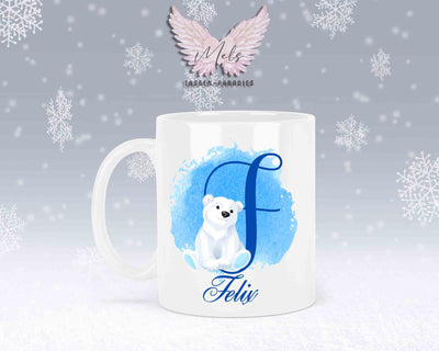 Eisbär Weiß-Alphabet mit Name - Personalisierte Keramik-Tasse Weiß