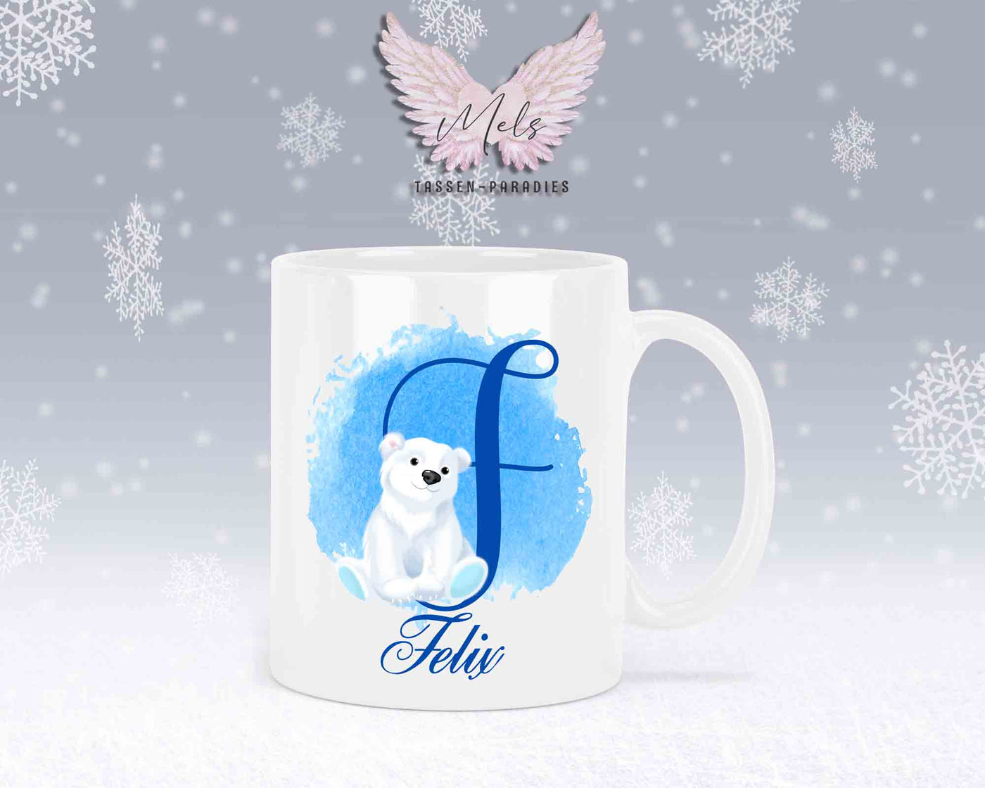 Eisbär Weiß-Alphabet mit Name - Personalisierte Keramik-Tasse Weiß
