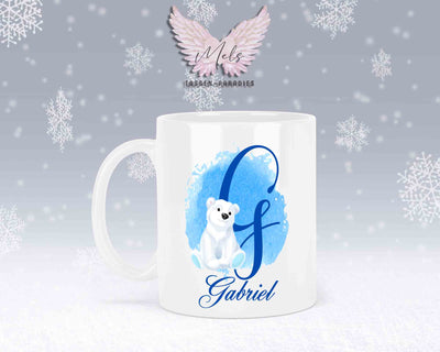 Eisbär Weiß-Alphabet mit Name - Personalisierte Keramik-Tasse Weiß