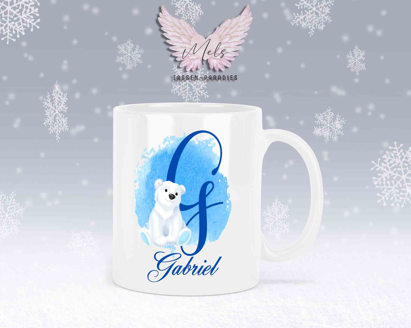 Eisbär Weiß-Alphabet mit Name - Personalisierte Keramik-Tasse Weiß