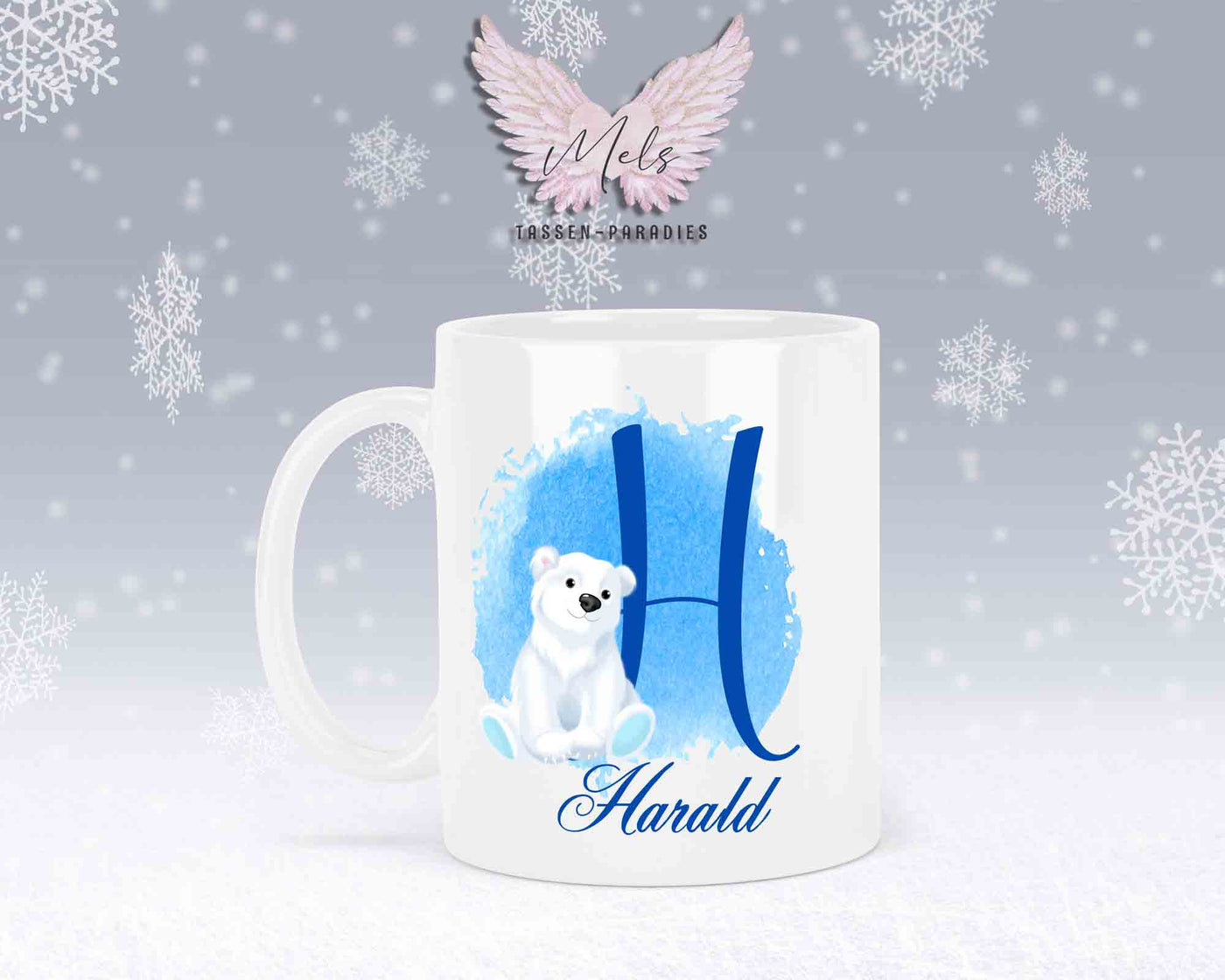Eisbär Weiß-Alphabet mit Name - Personalisierte Keramik-Tasse Weiß
