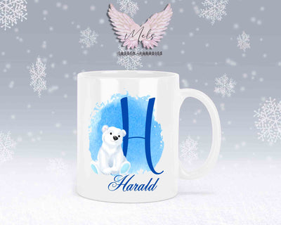 Eisbär Weiß-Alphabet mit Name - Personalisierte Keramik-Tasse Weiß