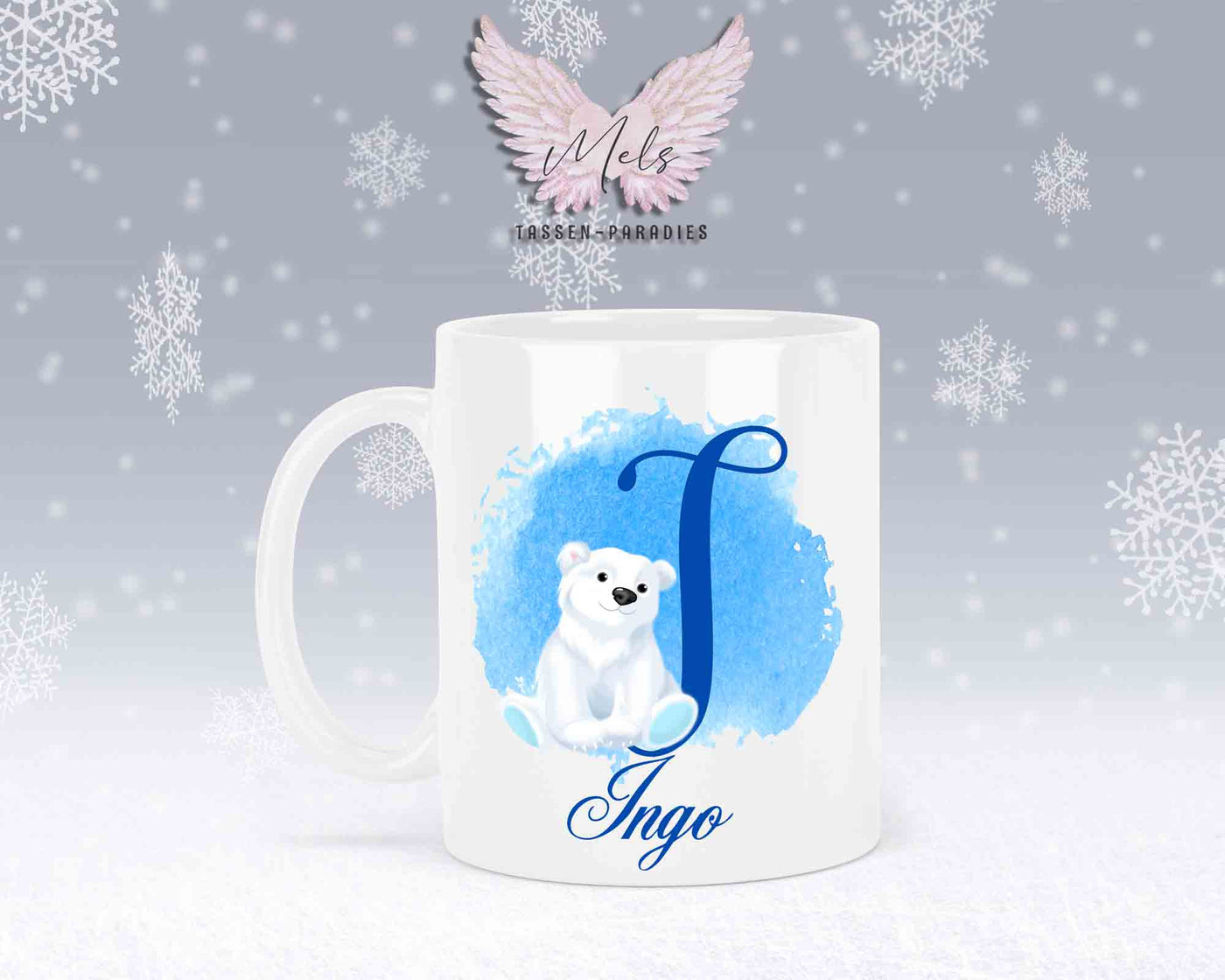 Eisbär Weiß-Alphabet mit Name - Personalisierte Keramik-Tasse Weiß