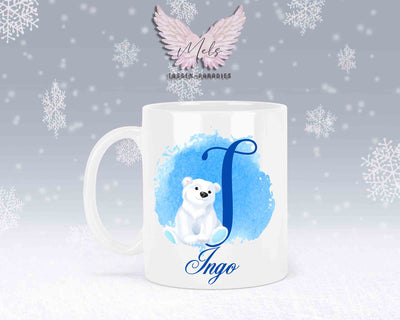 Eisbär Weiß-Alphabet mit Name - Personalisierte Keramik-Tasse Weiß