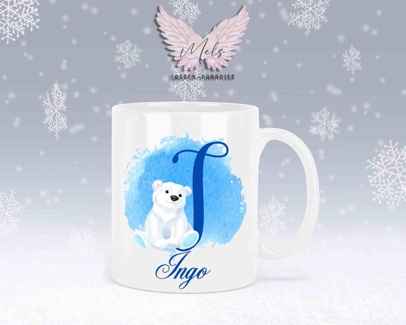 Eisbär Weiß-Alphabet mit Name - Personalisierte Keramik-Tasse Weiß