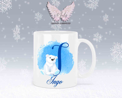Eisbär Weiß-Alphabet mit Name - Personalisierte Keramik-Tasse Weiß