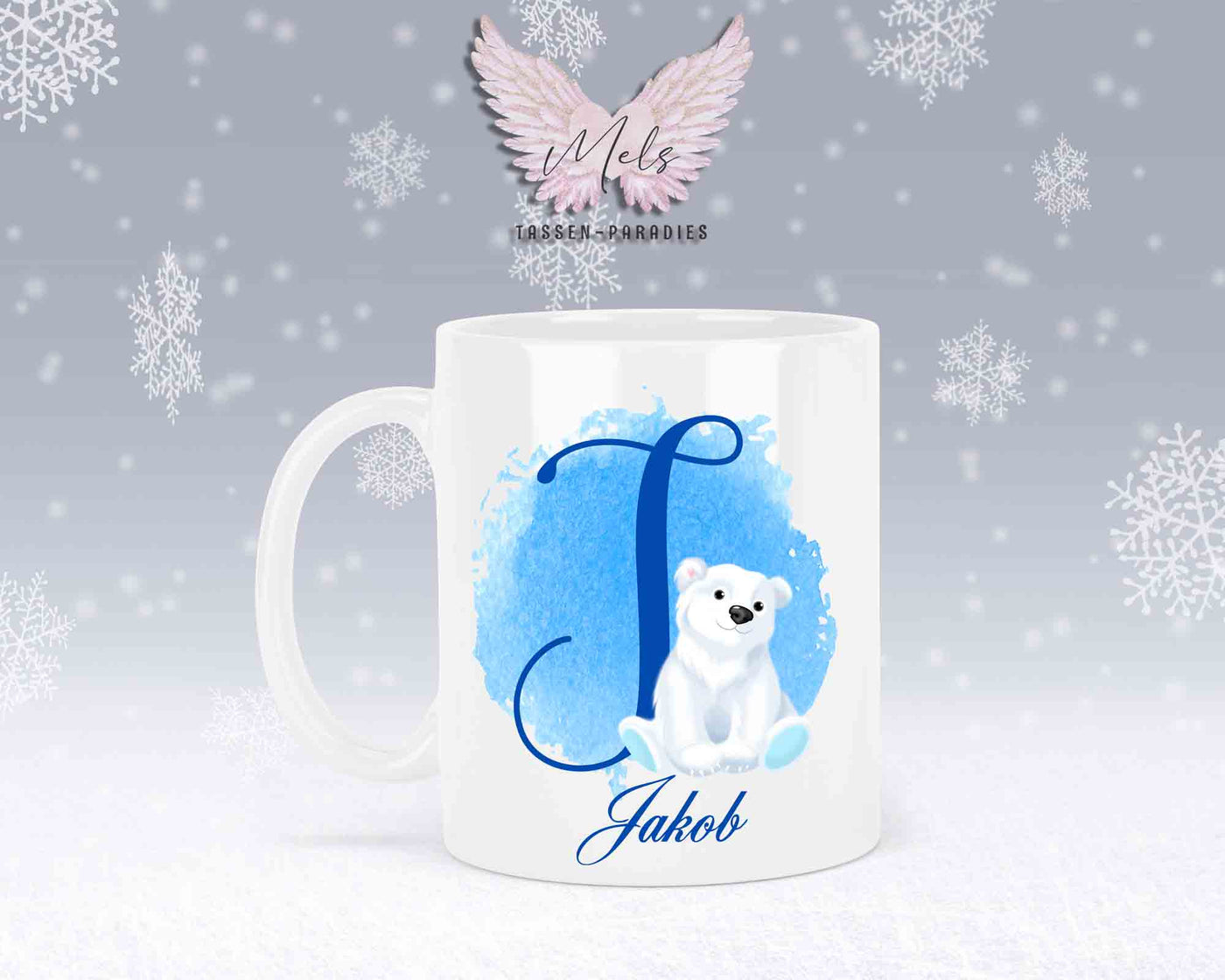 Eisbär Weiß-Alphabet mit Name - Personalisierte Keramik-Tasse Weiß