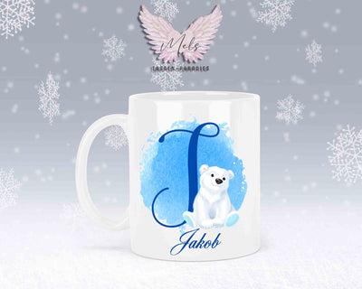 Eisbär Weiß-Alphabet mit Name - Personalisierte Keramik-Tasse Weiß