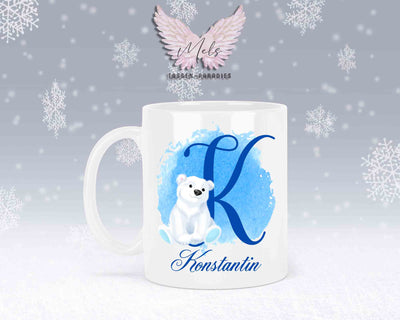 Eisbär Weiß-Alphabet mit Name - Personalisierte Keramik-Tasse Weiß