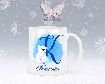 Eisbär Weiß-Alphabet mit Name - Personalisierte Keramik-Tasse Weiß
