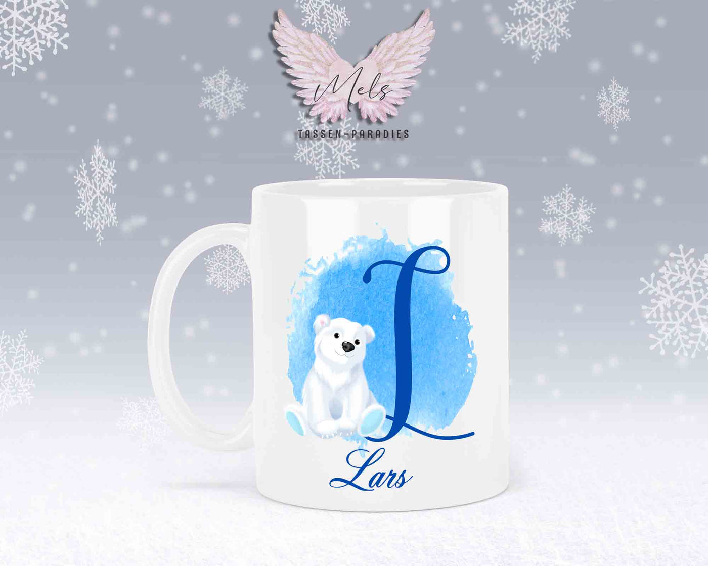Eisbär Weiß-Alphabet mit Name - Personalisierte Keramik-Tasse Weiß