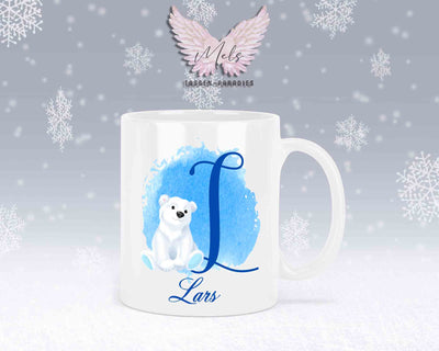Eisbär Weiß-Alphabet mit Name - Personalisierte Keramik-Tasse Weiß