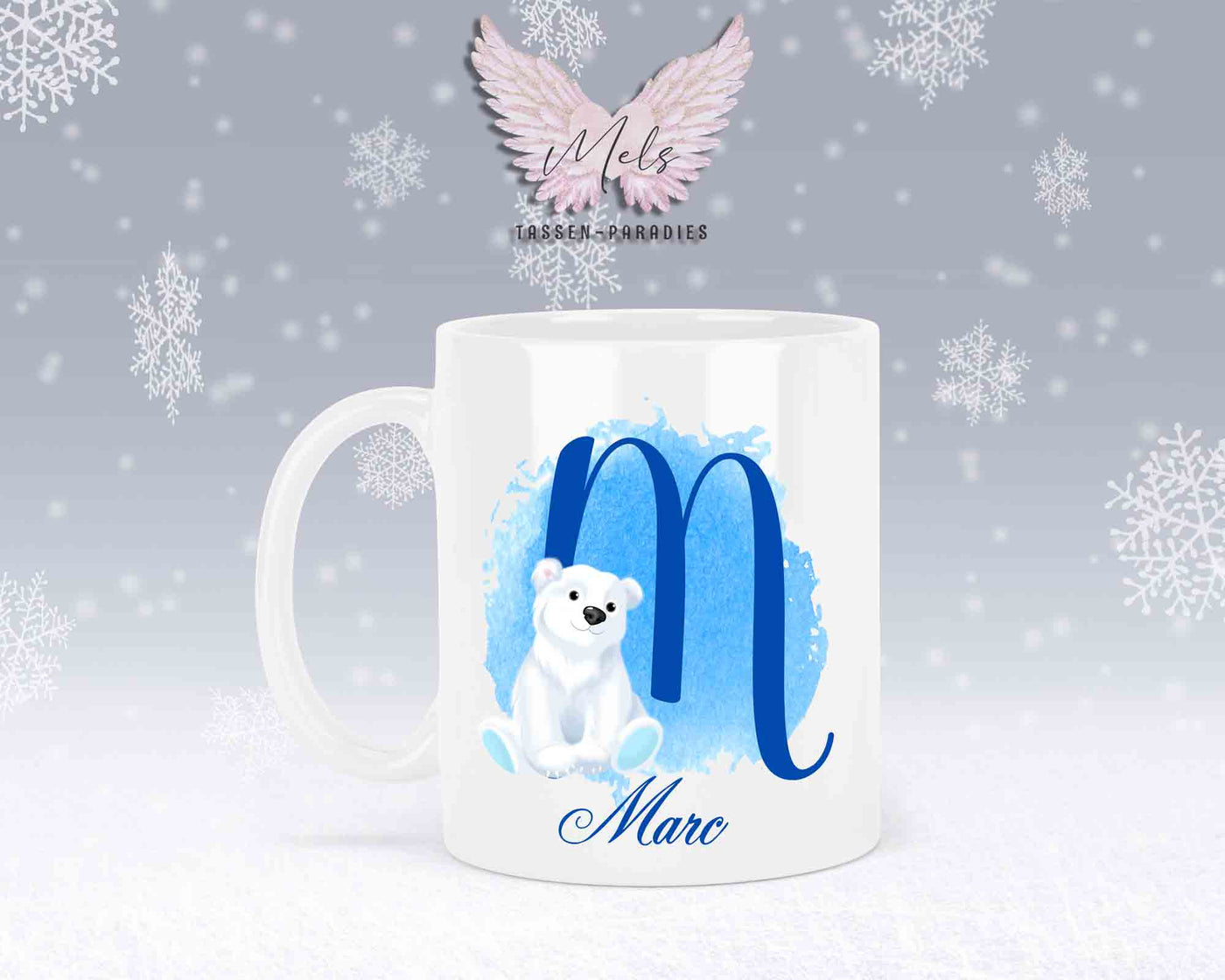 Eisbär Weiß-Alphabet mit Name - Personalisierte Keramik-Tasse Weiß