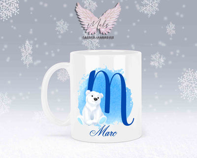 Eisbär Weiß-Alphabet mit Name - Personalisierte Keramik-Tasse Weiß