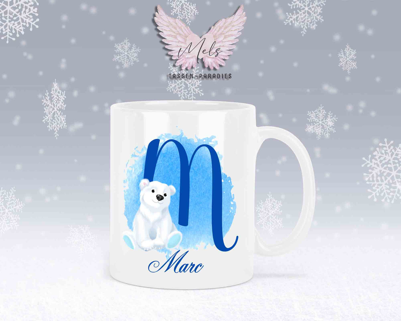 Eisbär Weiß-Alphabet mit Name - Personalisierte Keramik-Tasse Weiß