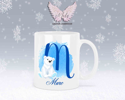 Eisbär Weiß-Alphabet mit Name - Personalisierte Keramik-Tasse Weiß