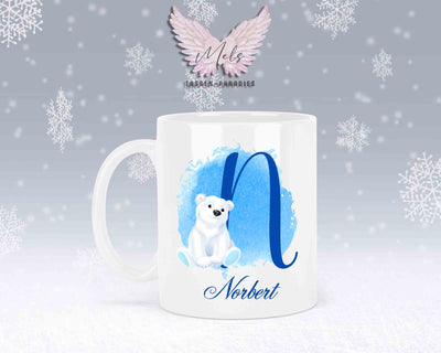 Eisbär Weiß-Alphabet mit Name - Personalisierte Keramik-Tasse Weiß