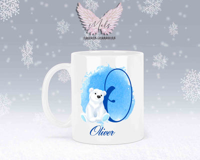 Eisbär Weiß-Alphabet mit Name - Personalisierte Keramik-Tasse Weiß
