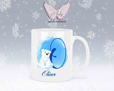 Eisbär Weiß-Alphabet mit Name - Personalisierte Keramik-Tasse Weiß