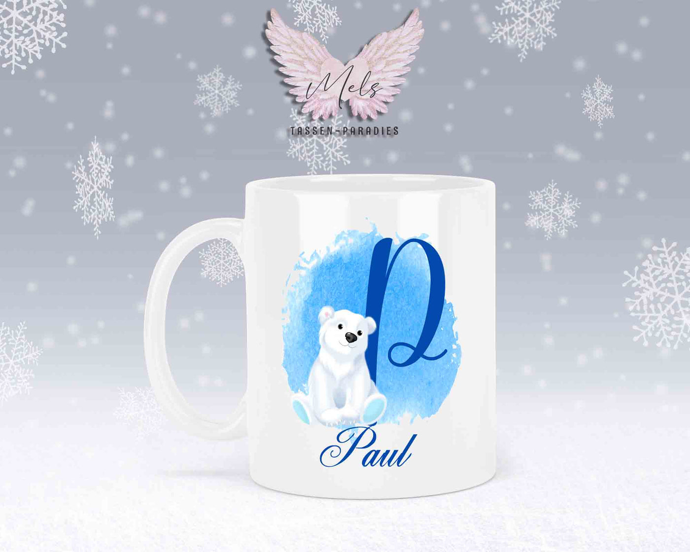 Eisbär Weiß-Alphabet mit Name - Personalisierte Keramik-Tasse Weiß