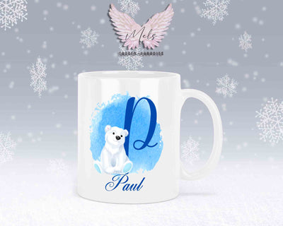 Eisbär Weiß-Alphabet mit Name - Personalisierte Keramik-Tasse Weiß