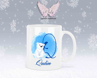 Eisbär Weiß-Alphabet mit Name - Personalisierte Keramik-Tasse Weiß